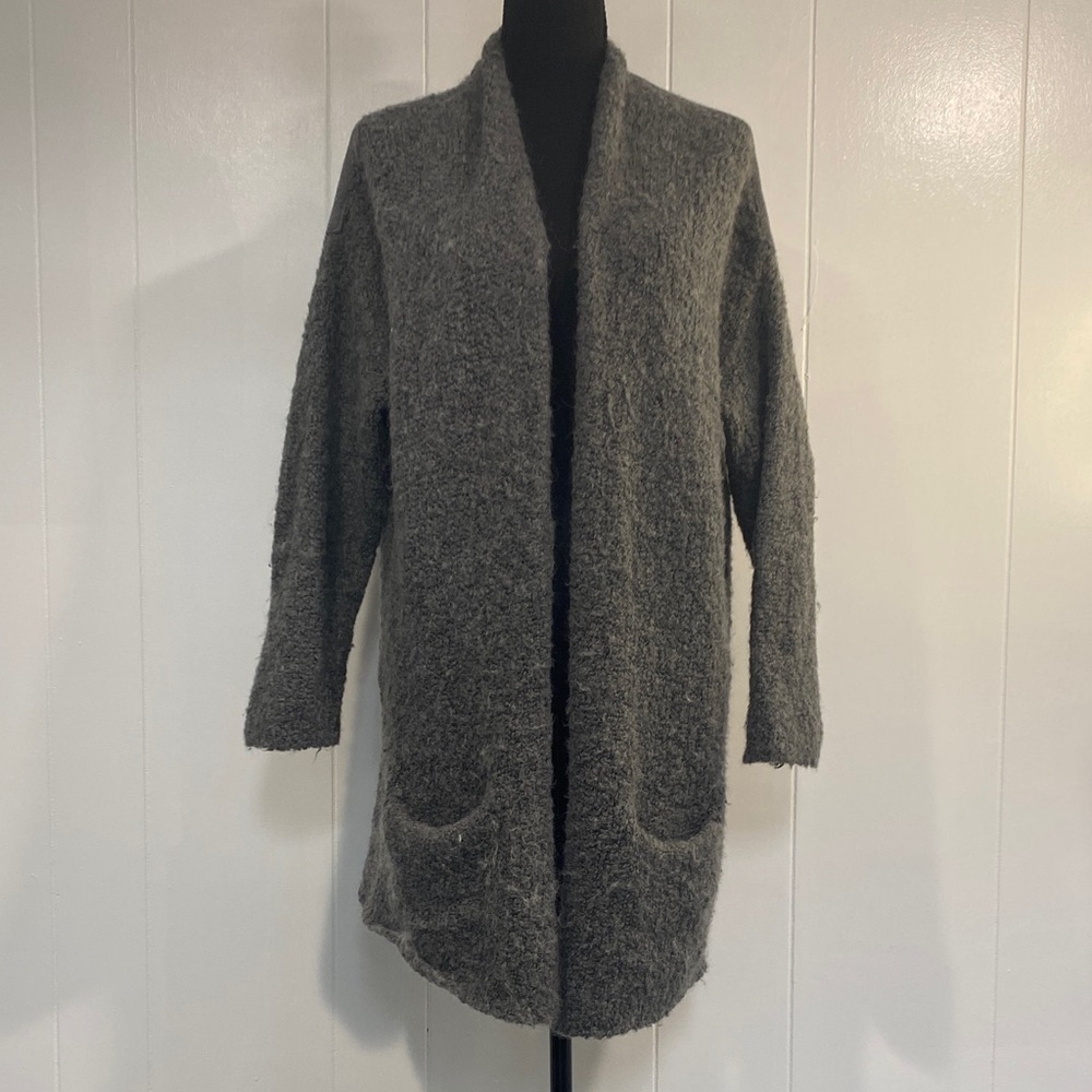 Aerie Cozy Teddy Cardigan Sweater Cottagecore Wool Alpaca Longline Lounge Gray M